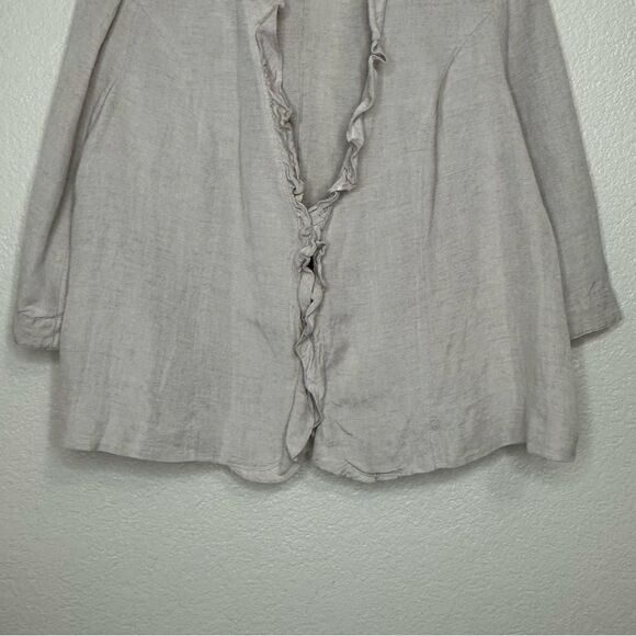 Lane Bryant Linen Blend Gray Ruffle 3/4 Sleeves Cardigan - Picture 4 of 11